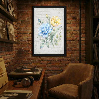 Plantes et fleurs, aquarelle florale, rose bleue, tulipe jaune