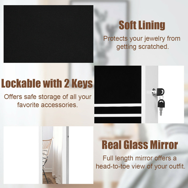 Armoire à bijoux murale avec miroir Amrutha, Blanc