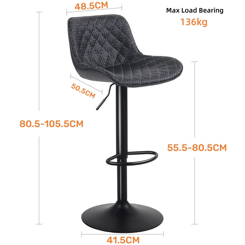 Swivel Upholstered Adjustable Height Counter Stool with Metal Frame, Black