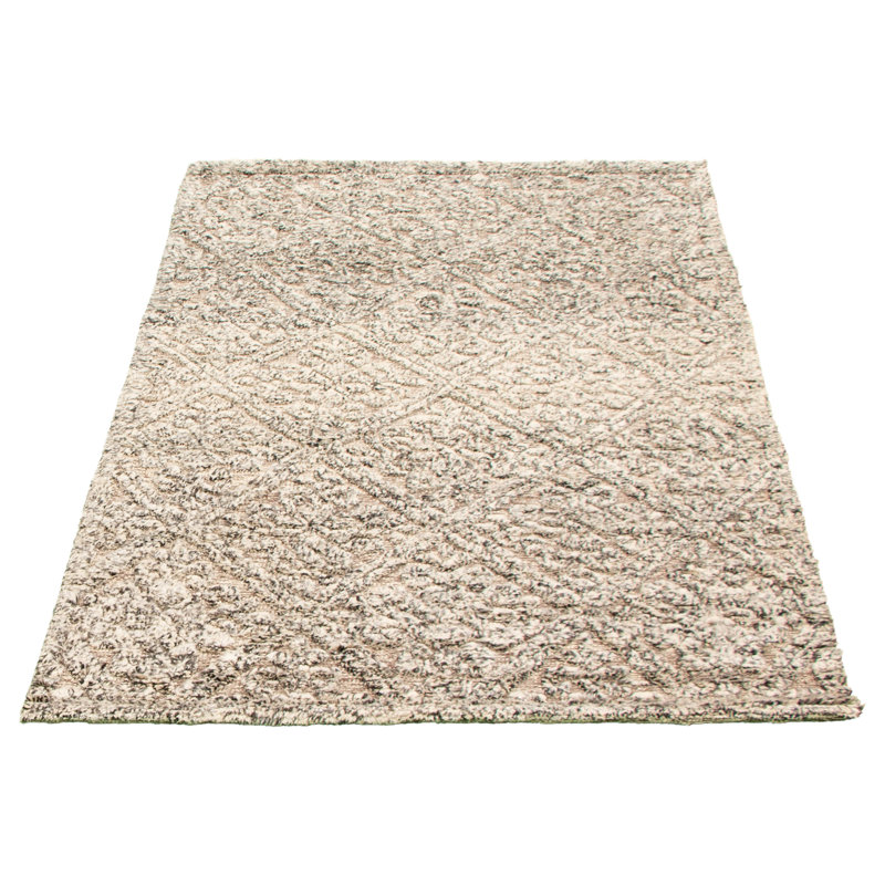 Tapis décoratif beige en laine noué à la main de conception unique 5 pi 4 po x 7 pi 10 po noué à la main New Age