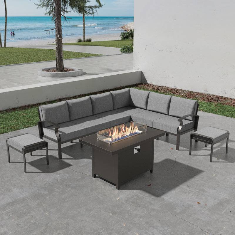 Ensemble de conversation pour patio pour 8 personnes avec table d'extérieur LP, Gris