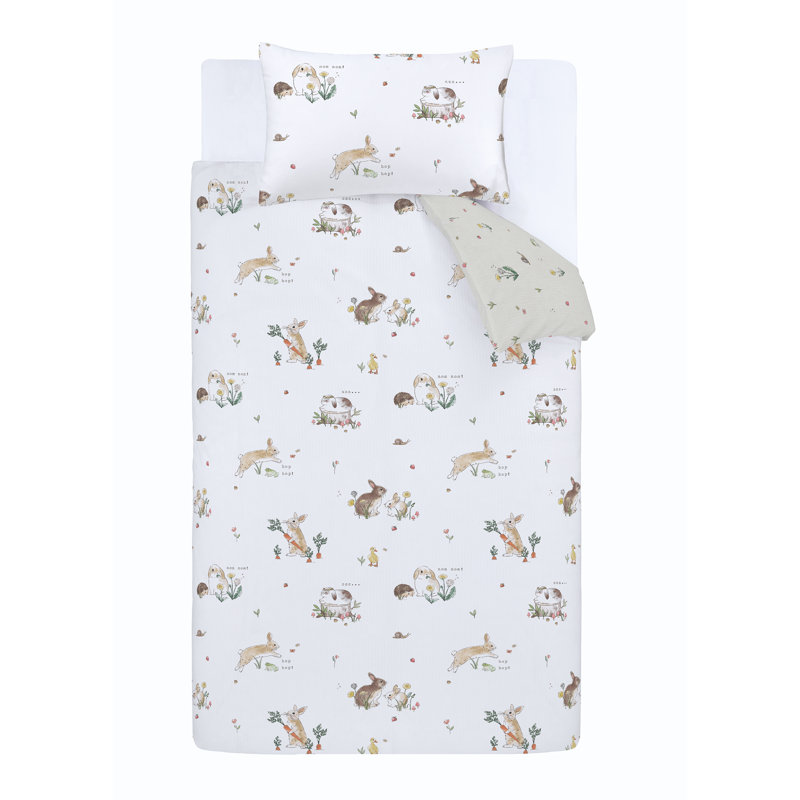 Bunny Rabbit Friends Cotton Duvet Cover Set, Junior + 1 Standard Pillowcase