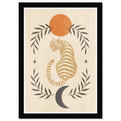 Animaux, lune, soleil, soleil, impression moderne sur papier brun