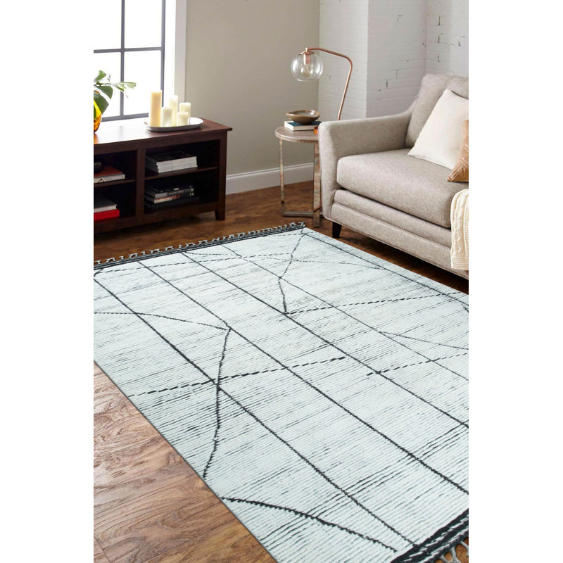 Tapis ivoire raffiné en laine noué à la main Marrakech, Rectangle de 5 pi x 8 pi