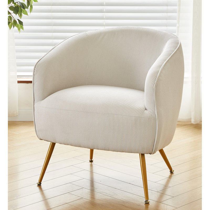 Fauteuil en velours côtelé avec pieds dorés, Velours côtelé blanc