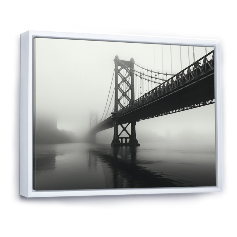 Gray Bridge Urban Suspension II, reproduction d'art sur toile, H 12 po x l 20 po x P 1 po, Cadre flottant blanc