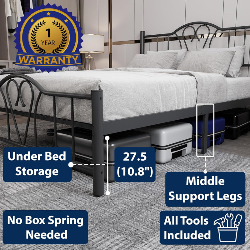 Aliyahna Metal Bed, Double (4'6), Black