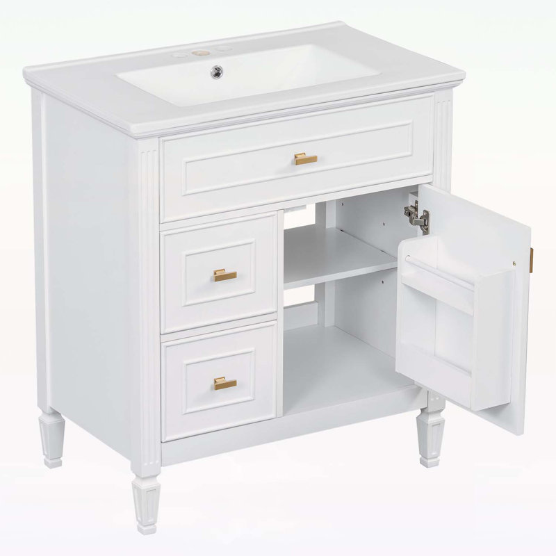 Meuble-lavabo sophistiqué avec rangement abondant et design élégant, Blanc