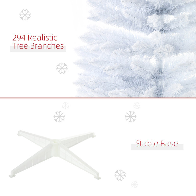 Arbre de Noël artificiel enneigé 5 pi, arbre de Noël mince avec branches réalistes et base en plastique pour décoration d'intérieur, blanc