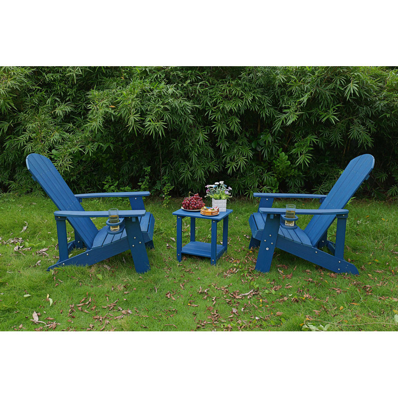 2-Piece Adirondack Chair, Outdoor Lounge Chair With Built-In Side Cup Holder, Navy Blue