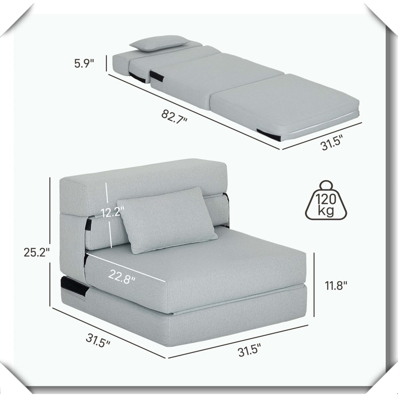 Fauteuil-lit pliant avec canapé-lit en lin, Gris clair