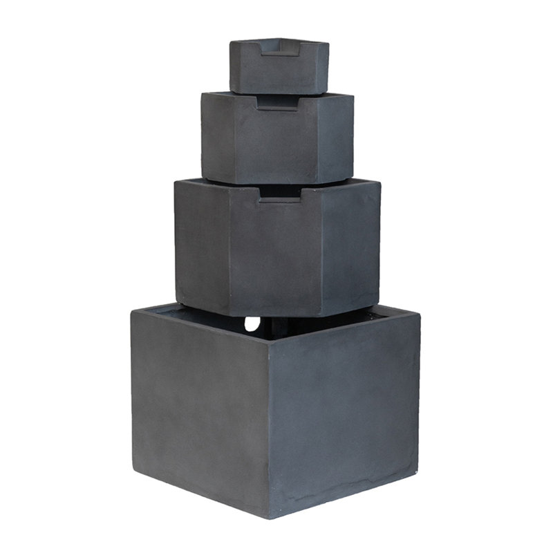19.7X19.7X41.7" Gray Cement 4 Tier Block Water Fountain Outdoor