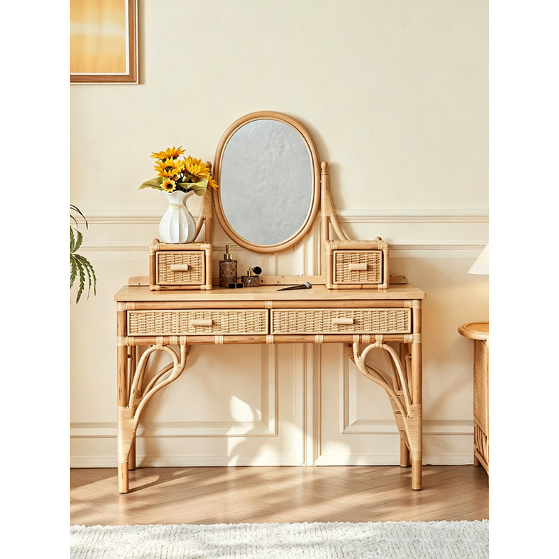Ensemble de coiffeuse en rotin naturel