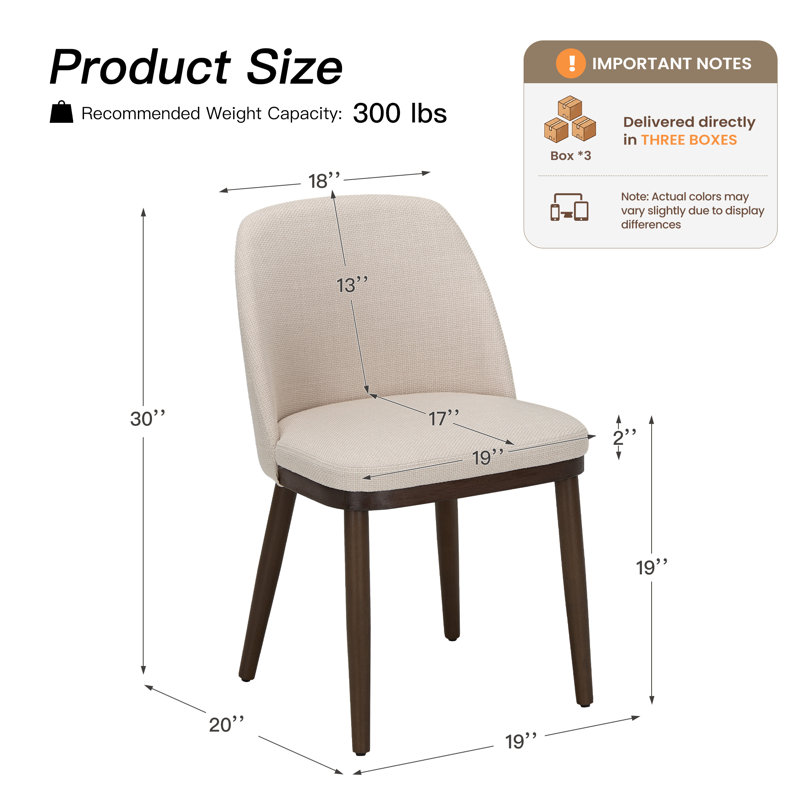 Modern Compact Fabric Upholstered Dining Chair ,with Solid Wood Legs, Ergonomic Curved Back, Easy Assembly, Beige