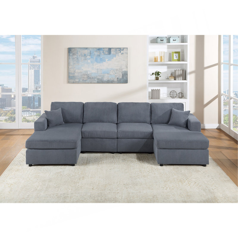 Superbe ensemble modulaire moderne gris foncé en velours côtelé 2 pièces LAF et RAF