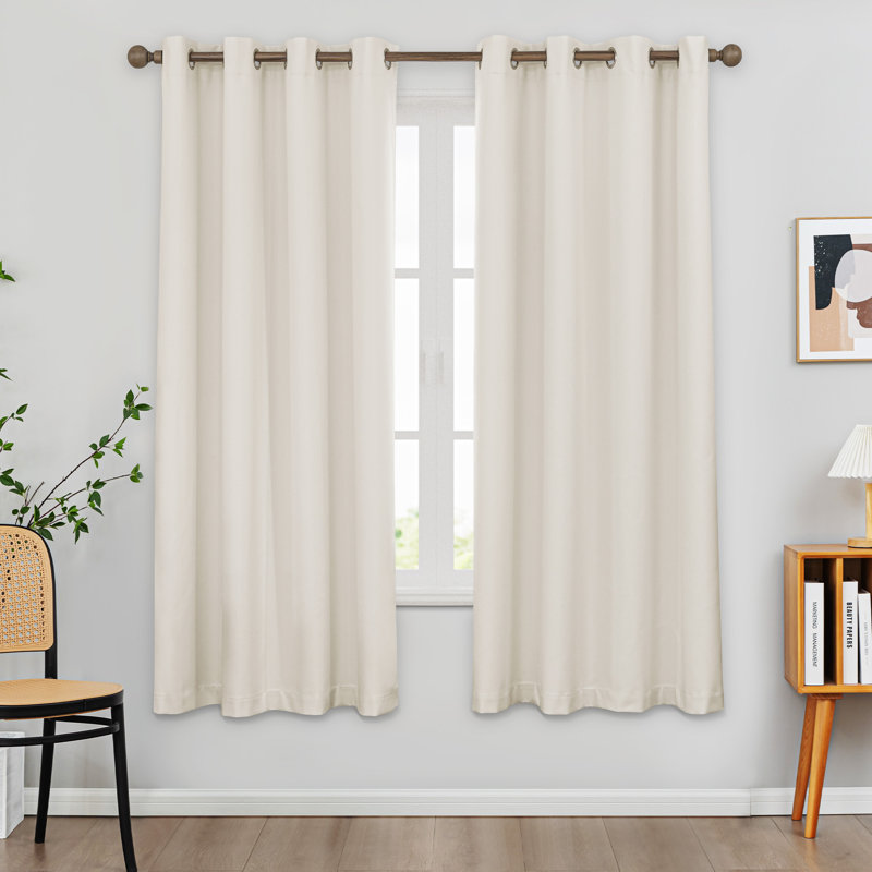 100% Blackout Thermal Insulated Polyester Curtain Pair, Beige, 52" W x 72" L