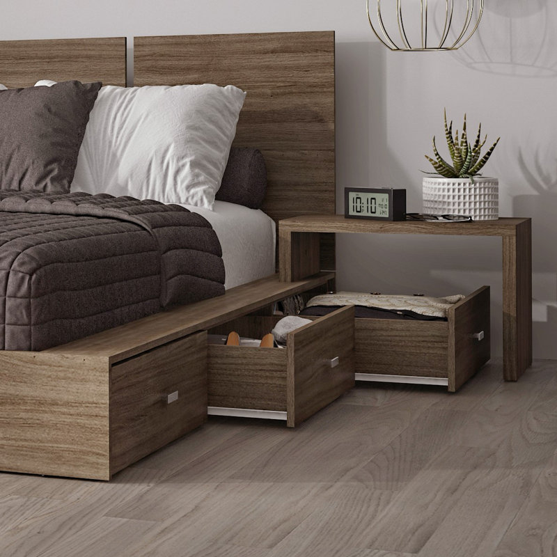 Delta Collection 6-Drawer Captain’s Storage Bed – Platform Bed with Headboard & 2 Drawerless Nightstands – No Box Spring Required