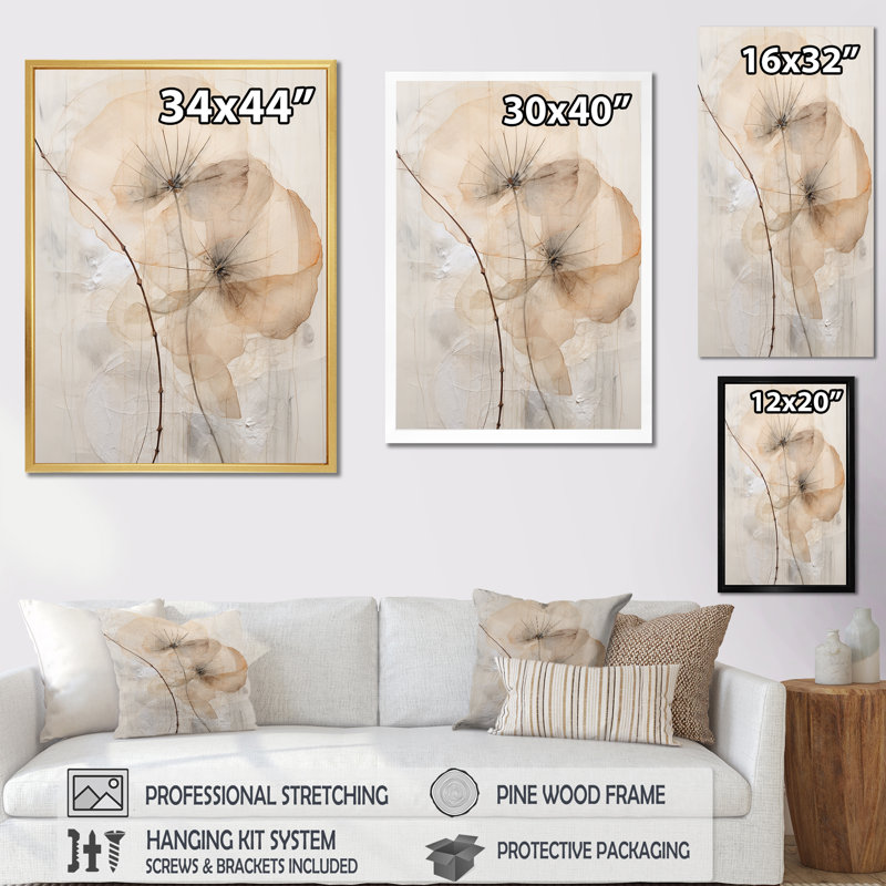 Luxueuse fleur du matin beige gloire II, Cadre flottant noir, 32" H x 24" W