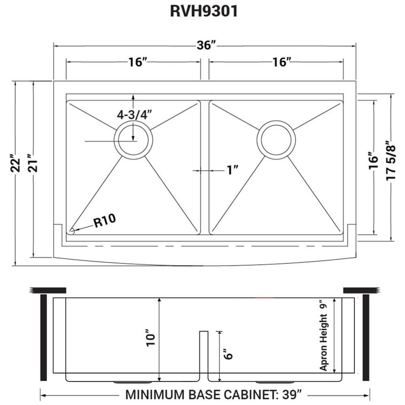 Ruvati 36" Apron-front Workstation Low-Divide  50/50 Farmhouse Kitchen Sink Stainless Steel