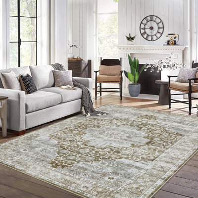 Tapis oriental lavable à la machine avec envers en caoutchouc Farquhar