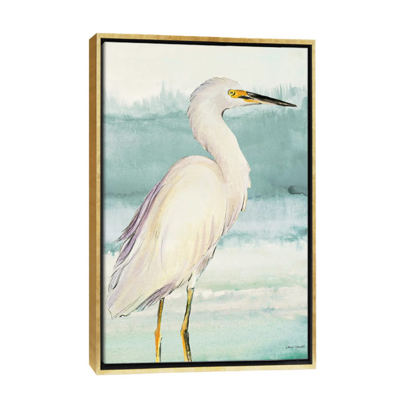 «Heron on Seaglass II» par Lanie Loreth - reproduction d'art, Pas de tapis, H 48 po x l 32 po x P 1,5 po, Toile encadrée d'or