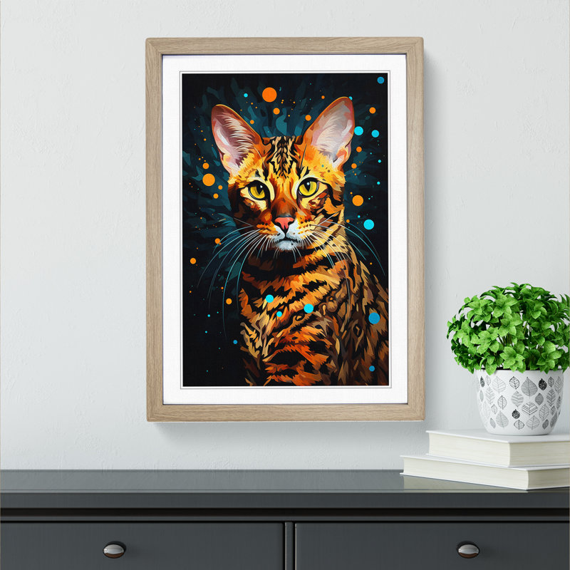 Bengal Cat Digital Art - Framed Print, Oak Framed, 46cm H x 34cm W