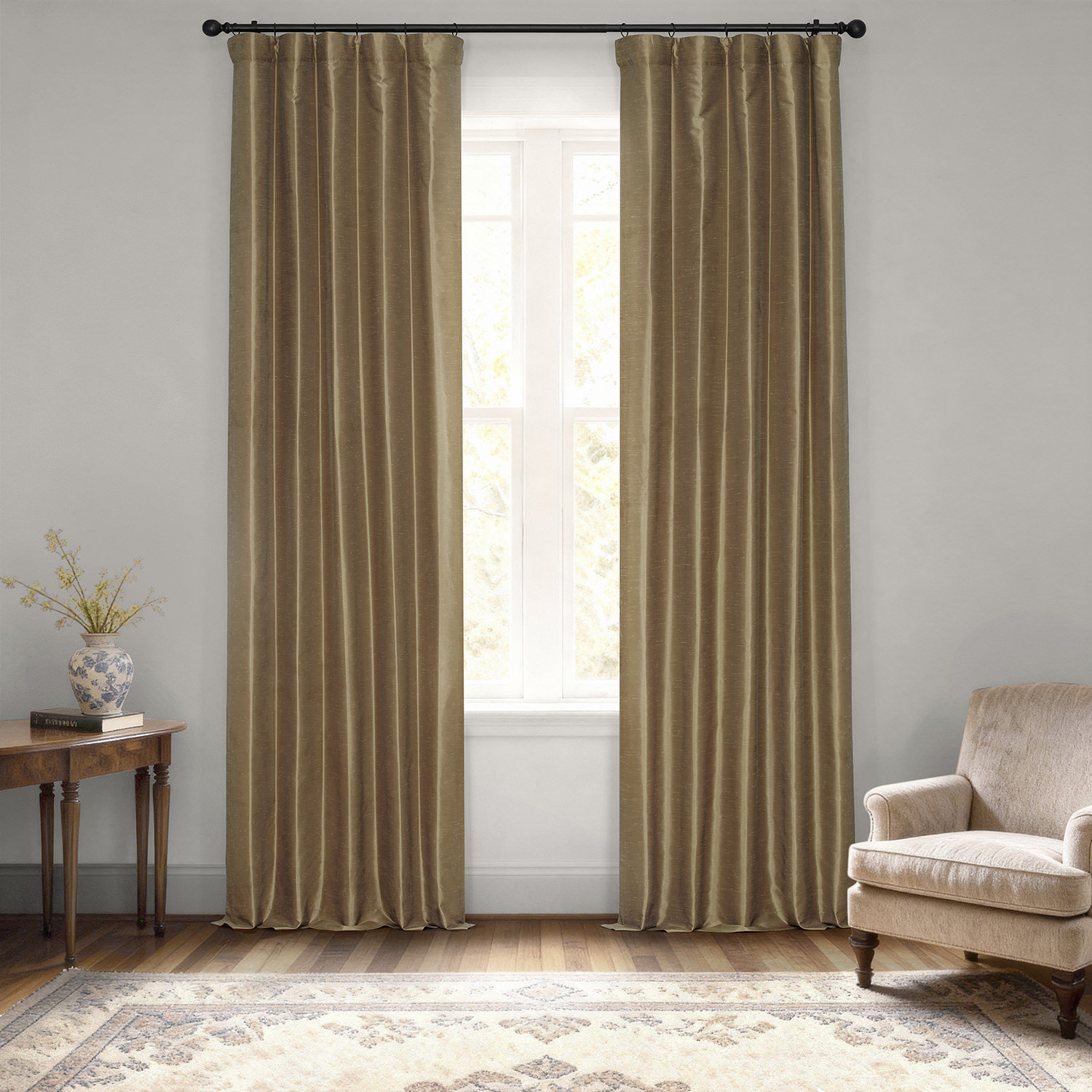 Rayne Room Darkening Faux Silk Curtain Panel, Flax Gold, 50" W x 84" L