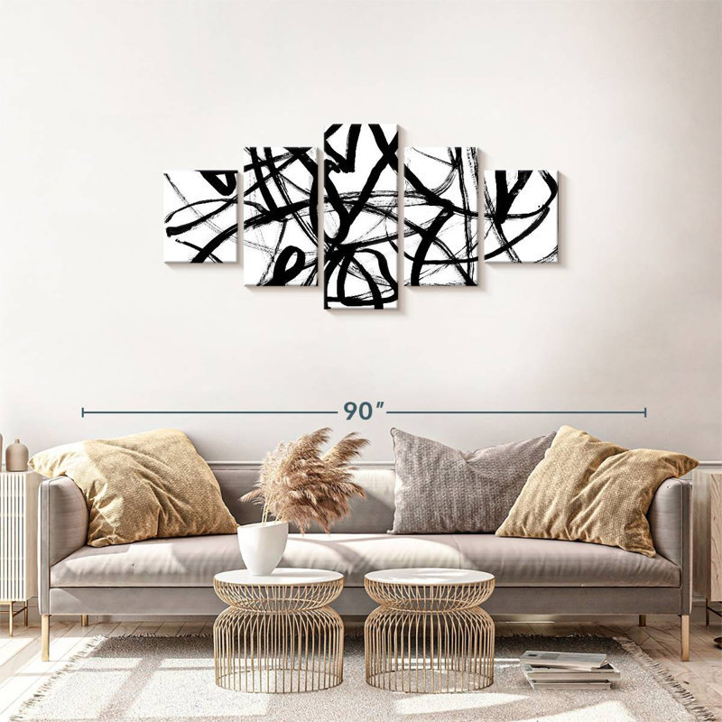 Art mural abstrait noir et blanc, reproduction d'art sur toile, H 30 po x l 68 po x P 1,25 po