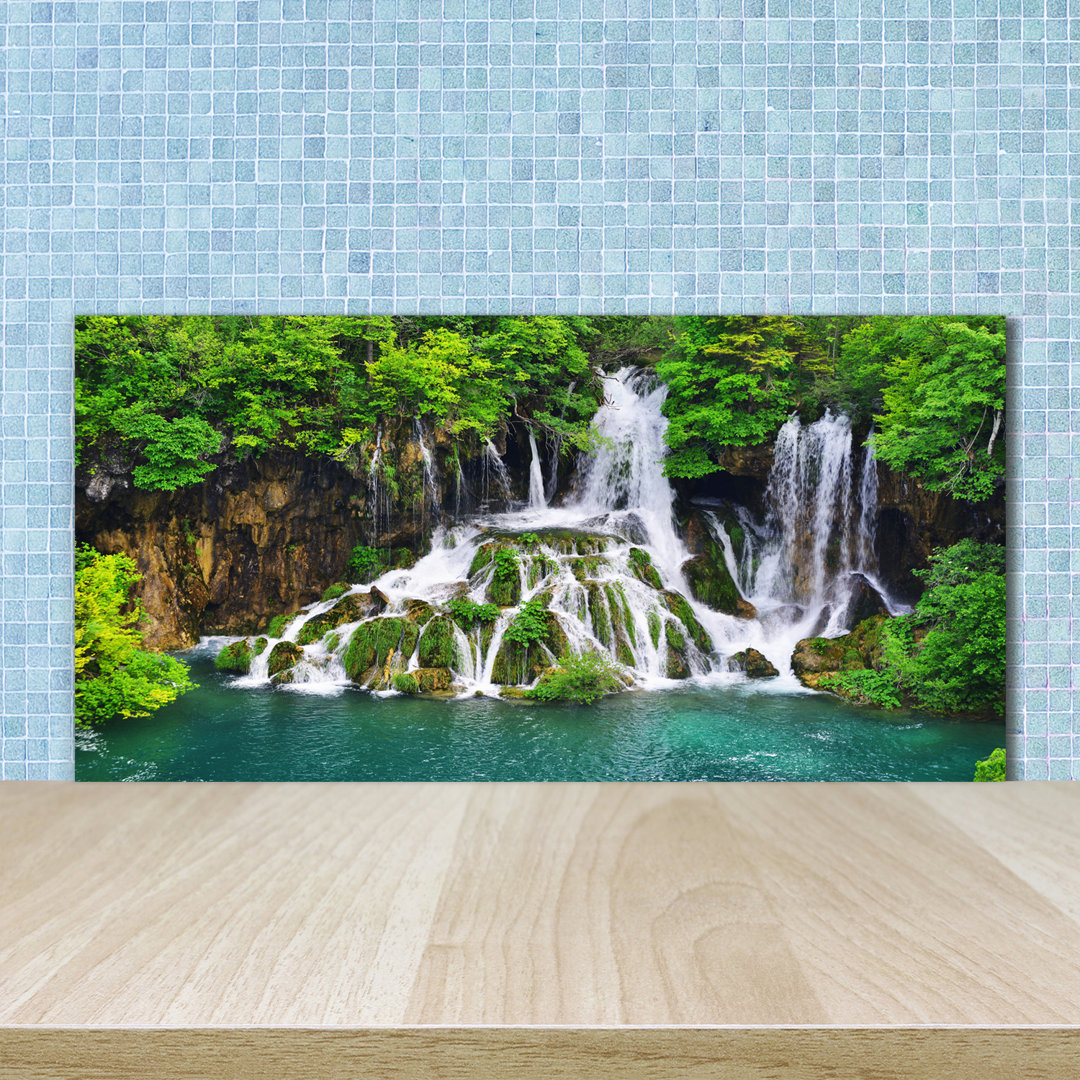 Waterfall in the Mountains 50cm x 100cm Glass Panel
