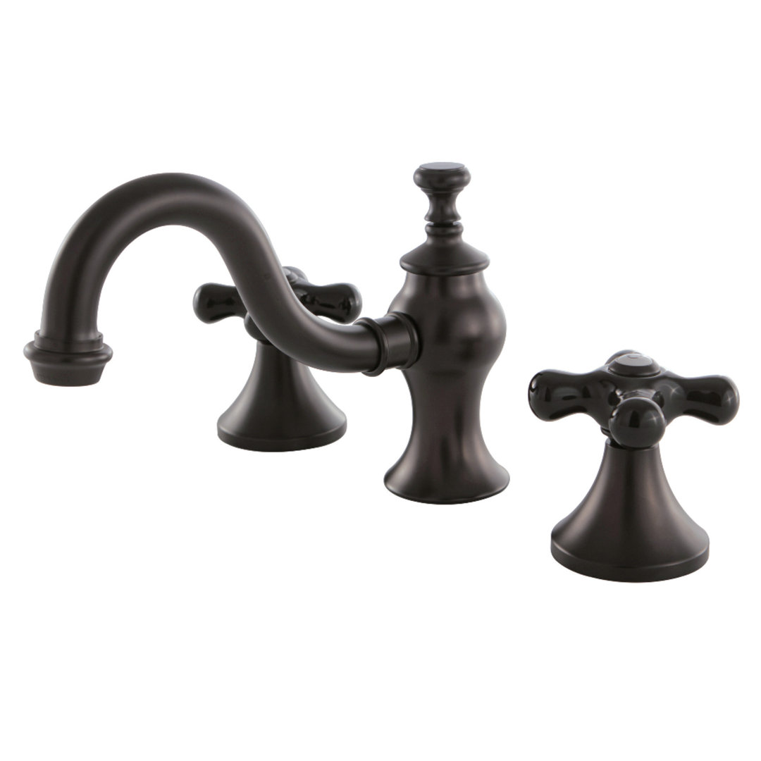 Kingston Brass Duchess Two-Handle 3-Hole Deck Mount Widespread Bathroom Faucet with Brass Pop-Up Drain Kingston Brass 