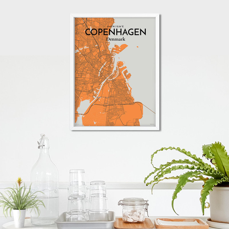 Copenhagen City Map In Orange - No Frame Print, 24cm H x 18cm W x 0.05cm D