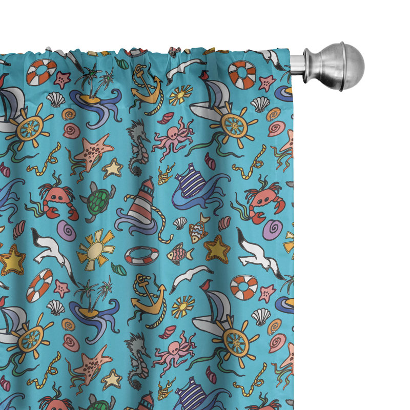 Octopus Ship Semi-Sheer Rod Pocket Curtain Panels, 28" x 63"