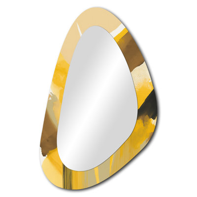 Dillingham Mustard Yellow Retro I - Liquid Ink Unique Shape Large Wall Mirror, Yellow Freeform Decorative Mirror, Printed Metal Art