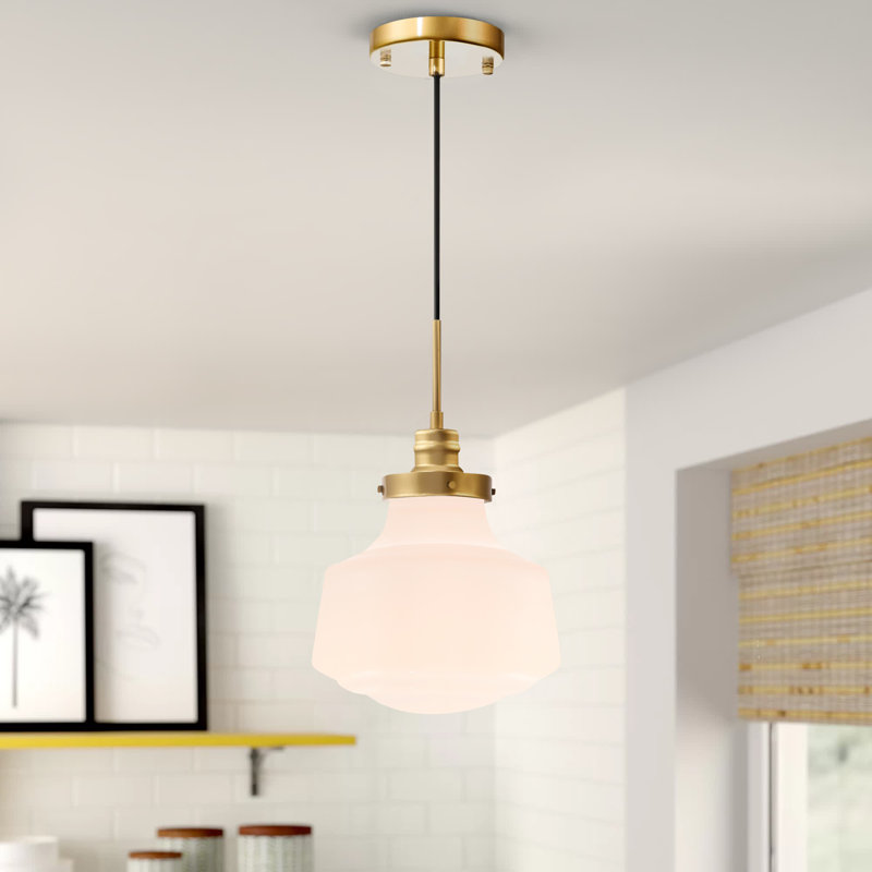 New Hartford 1-Light Adjustable Schoolhouse Pendant, Brass, Frosted, 13.5" H x 11" W x 11" D