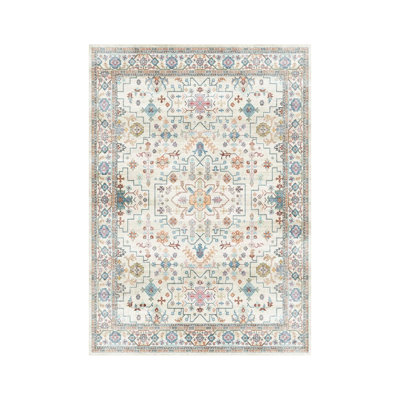 5' x 7' Cream Multicolor Vintage Medallion Rug for Living Room Bedroom