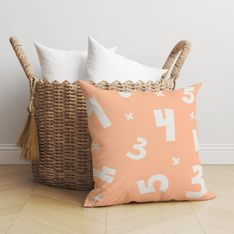 Coussin Numéros, H 16 po x l 16 po, Pêche / orange / ivoire