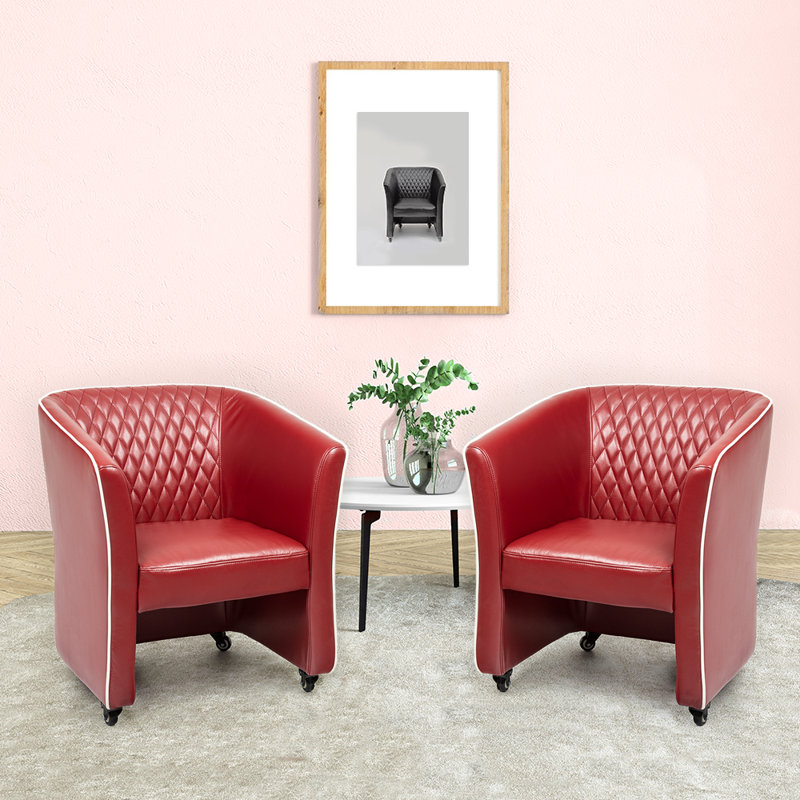 Fauteuil club large de 27 po Tripoli, Simili cuir rouge