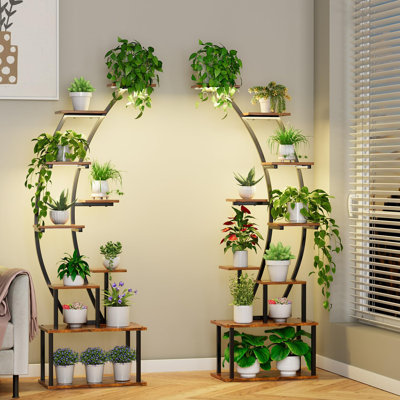 Indoor Plant Stand with Grow Lights - 2 Pack 63" Tall Corner Plant Shelf with Hook, Tiered Metal Plant Organizer with Adjustable Brightness and Timer for Home and Patio