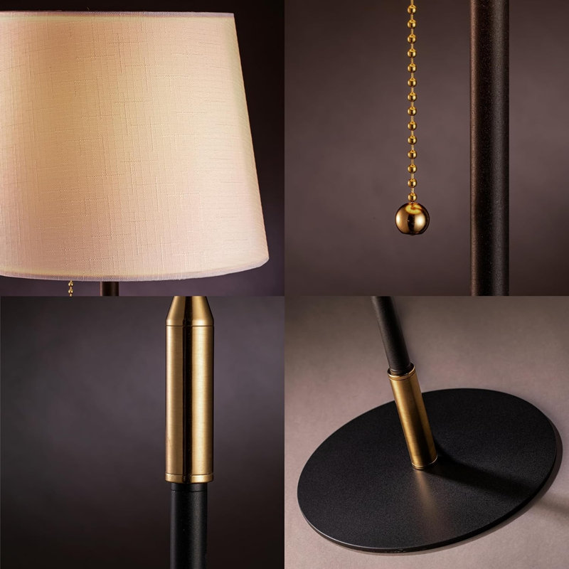 Oxted Classic Floor Lamp, , Elegant Linen Shade, Pull Chain Switch, Luxury Gold Handle, Modern Minimalist Design - Perfect for Living Room, Bedroom, Office