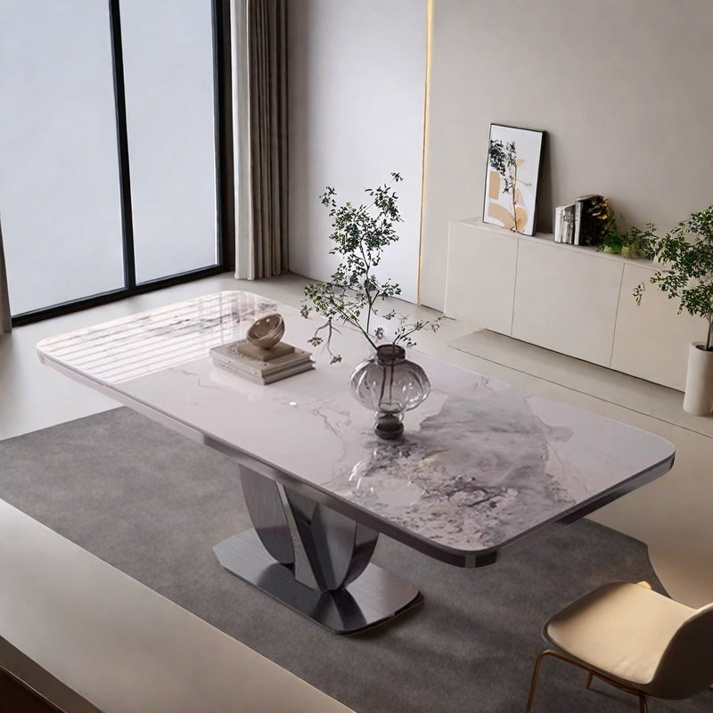 Minimalist modern light luxury dining table, 29.5"H x 78.7"L x 35.4"W, Beige