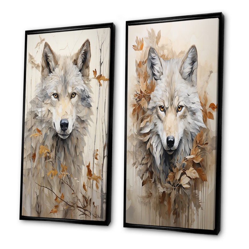 Minimalisme beige loup Expression - ensemble de salon mural loup, H 40 po x l 41 po, Cadre noir