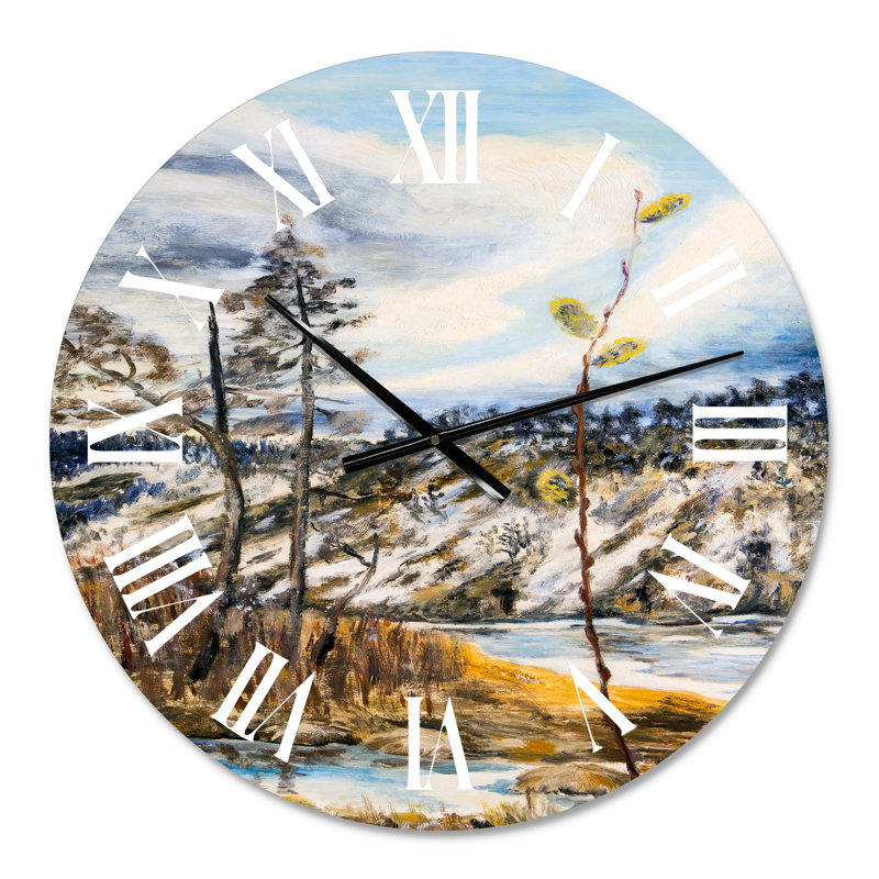 Paysage de printemps avec le ciel nuageux et la rivière - horloge murale Lake House, Petit