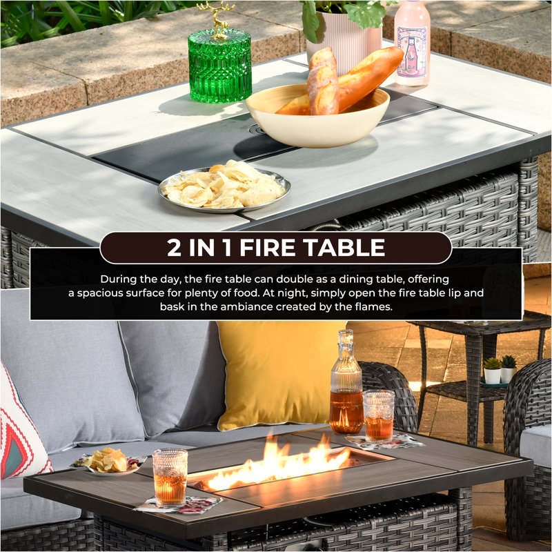 Allcot Wicker/rattan 42" Fire Pit Table With Lid, Grayish Brown