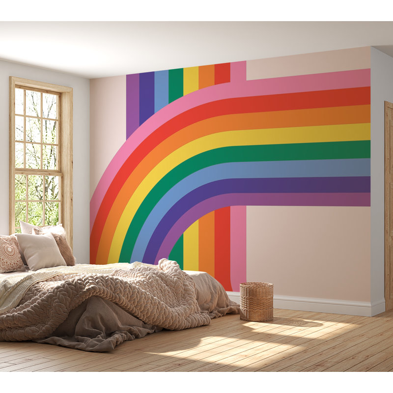 Papier peint de qualité supérieure - rayures arc-en-ciel colorées, L 108 po x l 150 po