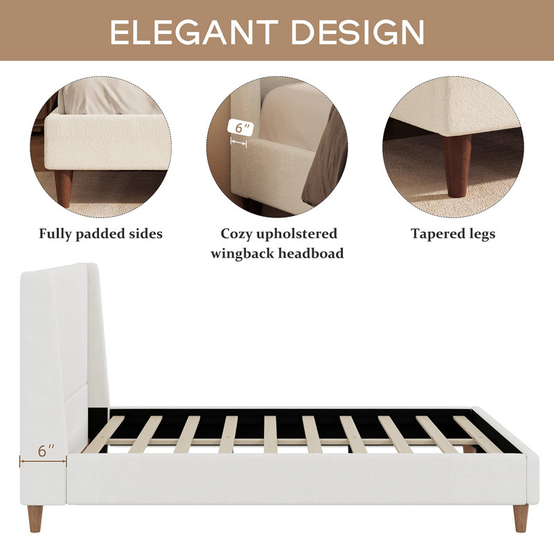 Lit plateforme tapissier sans sommier, King, Ivory