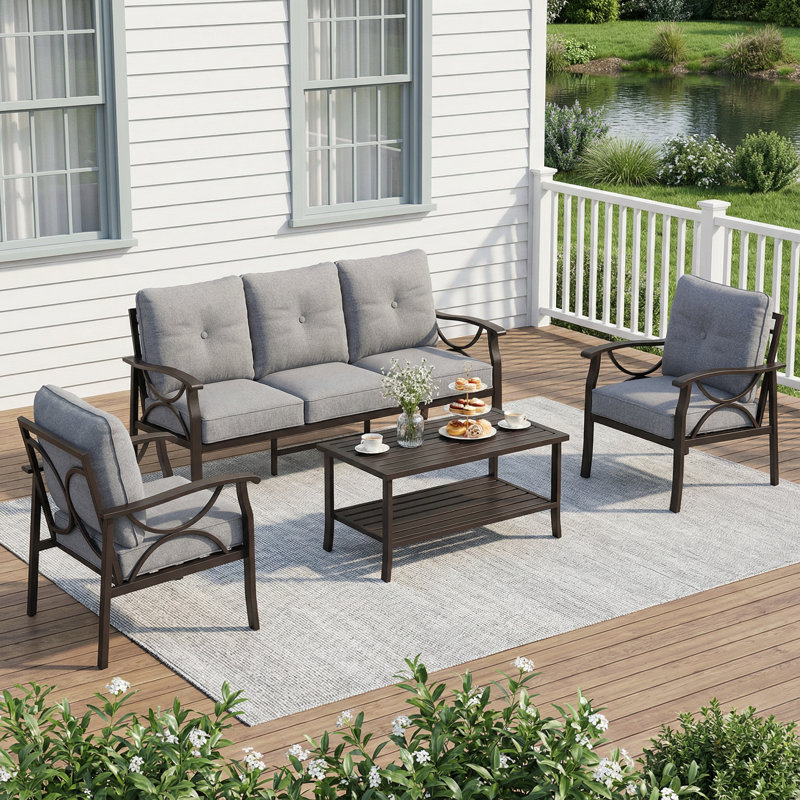 Brandtley 5-Person Patio Conversation Set with Cushions, Coffee Frame/Gray Cushion