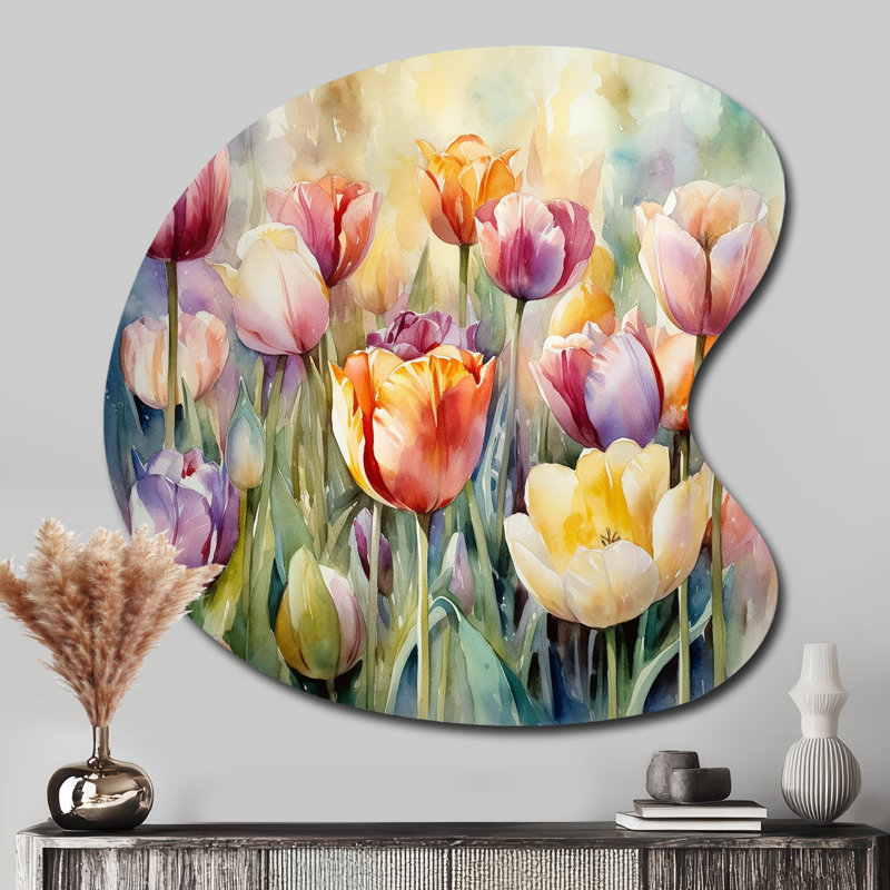 Mallette - tulipe asymétrique en métal, sculpture murale en métal de forme unique, H 33 po x l 33 po