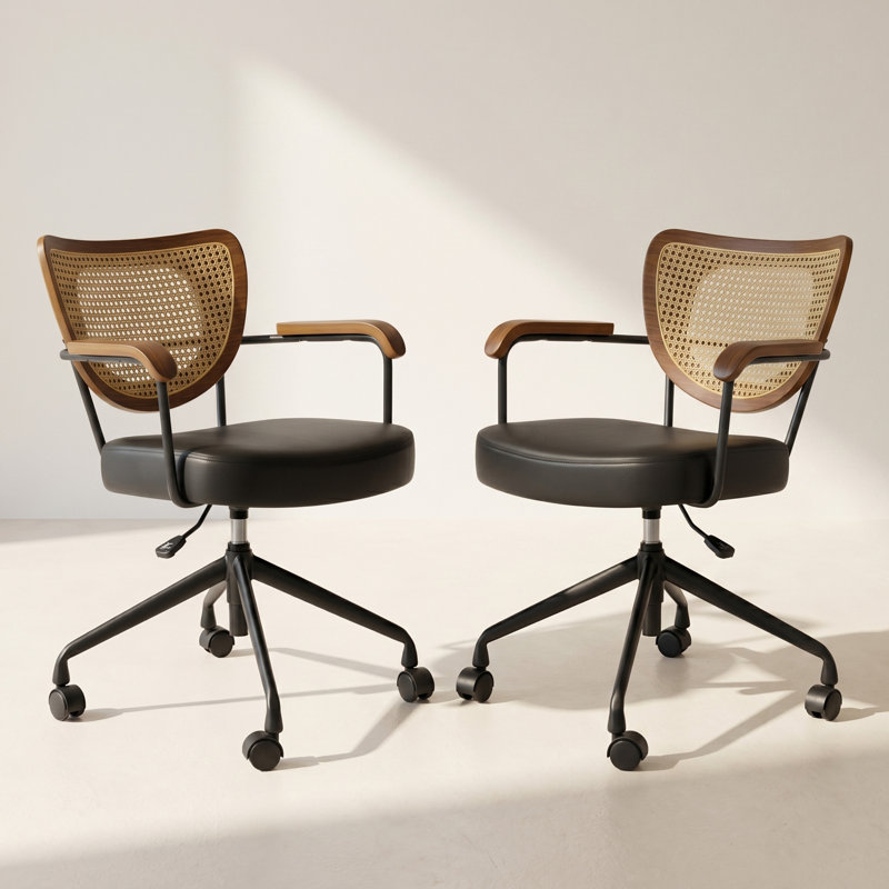 Ensemble de 2 chaises de bureau pivotantes et réglables en hauteur, de style Mid-Century moderne avec roulettes et accoudoirs