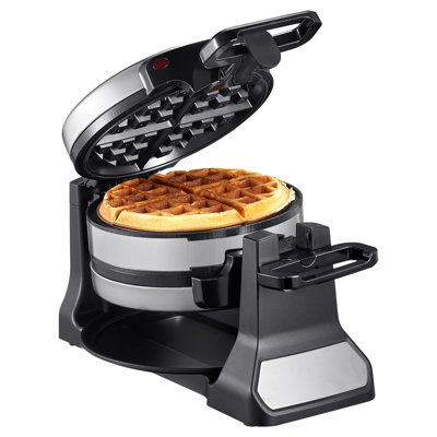 Rotating Belgian Waffle Maker with Non-Stick Plates & Removable Drip Tray | Double Flip Waffle Iron, Cool-Touch Handles, Brushed Stainless Steel