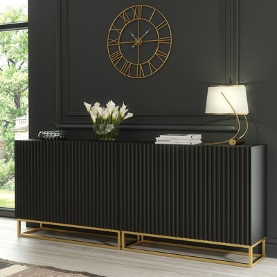Modern Sideboard with Fluted Fronts & Gold Legs – 200cm Storage Cabinet